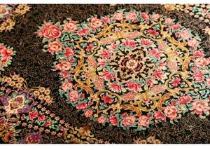 Tappeto Ghom Seta Medaglione Floreale Nero Multicolore 60x90 Cm