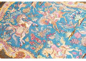 Tappeto Ghom Seta Figurativo Azzurro Marrone 58x90 Cm