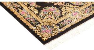 Tappeto Ghom Seta Medaglione Floreale Nero Oro 61x90 Cm