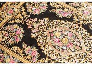 Tappeto Ghom Seta Medaglione Floreale Nero Oro 61x90 Cm