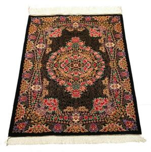 Tappeto Ghom Seta Medaglione Floreale Nero Multicolore 60x90 Cm
