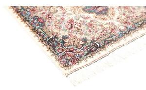 Tappeto Ghom Seta Medaglione Floreale Avorio Blu 59x90 Cm