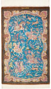 Tappeto Ghom Seta Figurativo Azzurro Marrone 58x90 Cm
