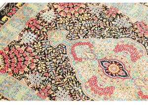 Tappeto Ghom Seta Medaglione Floreale Nero Turchese 60x91 Cm