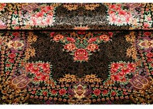 Tappeto Ghom Seta Medaglione Floreale Nero Multicolore 60x90 Cm