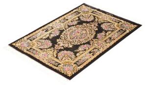 Tappeto Ghom Seta Medaglione Floreale Nero Oro 61x90 Cm