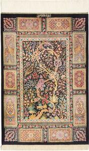 Tappeto Ghom Seta Patchwork Nero Rosso 60x92 Cm