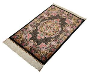 Tappeto Ghom Seta Medaglione Floreale Nero Multicolore 60x90 Cm