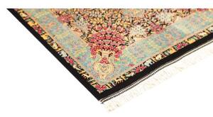 Tappeto Ghom Seta Medaglione Floreale Nero Turchese 60x91 Cm