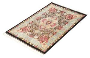 Tappeto Ghom Seta Medaglione Floreale Nero Turchese 60x91 Cm