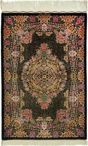 Tappeto Ghom Seta Medaglione Floreale Nero Multicolore 60x90 Cm