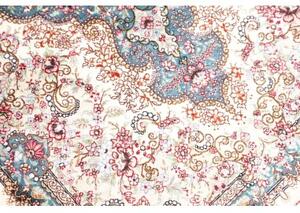 Tappeto Ghom Seta Medaglione Floreale Avorio Blu 59x90 Cm