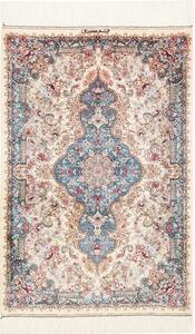 Tappeto Ghom Seta Medaglione Floreale Avorio Blu 59x90 Cm