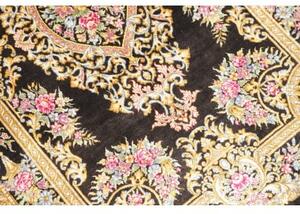 Tappeto Ghom Seta Medaglione Floreale Nero Oro 61x90 Cm