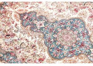 Tappeto Ghom Seta Medaglione Floreale Avorio Blu 59x90 Cm