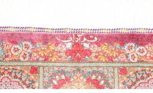 Tappeto Ghom Seta Patchwork Rosso Bordeaux Azzurro 60x94 Cm