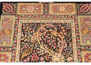 Tappeto Ghom Seta Patchwork Nero Rosso 60x92 Cm