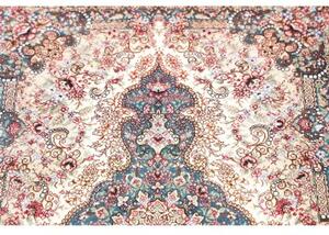 Tappeto Ghom Seta Medaglione Floreale Avorio Blu 59x90 Cm