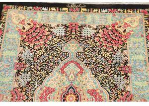 Tappeto Ghom Seta Medaglione Floreale Nero Turchese 60x91 Cm