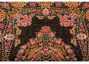 Tappeto Ghom Seta Medaglione Floreale Nero Multicolore 60x90 Cm