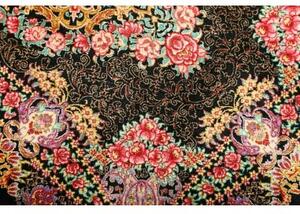 Tappeto Ghom Seta Medaglione Floreale Nero Multicolore 60x90 Cm