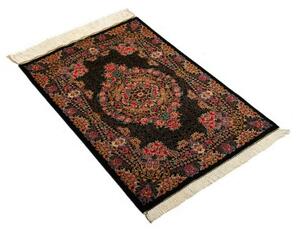 Tappeto Ghom Seta Medaglione Floreale Nero Multicolore 60x90 Cm