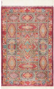 Tappeto Ghom Seta Patchwork Rosso Bordeaux Azzurro 60x94 Cm