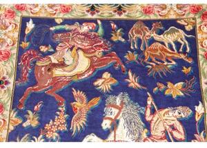 Tappeto Ghom Seta Figurativo Blu Rosso 57x87 Cm