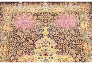 Tappeto Ghom Seta Medaglione Floreale Blu Scuro Beige 78x128 Cm