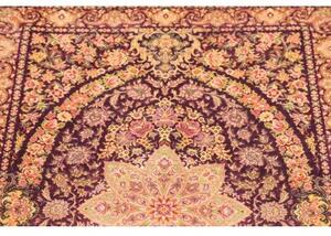 Tappeto Ghom Seta Medaglione Floreale Porpora Beige 80x117 Cm