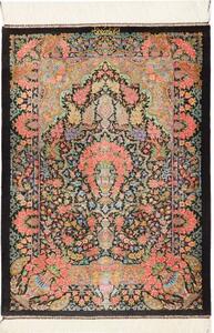 Tappeto Ghom Seta Floreale Nero Corallo 62x88 Cm