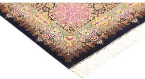 Tappeto Ghom Seta Medaglione Floreale Blu Scuro Beige 78x128 Cm