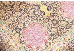 Tappeto Ghom Seta Medaglione Floreale Blu Scuro Beige 78x128 Cm