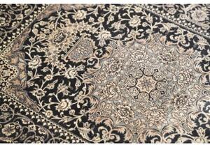 Tappeto Ghom Seta Medaglione Floreale Nero Avorio 58x88 Cm