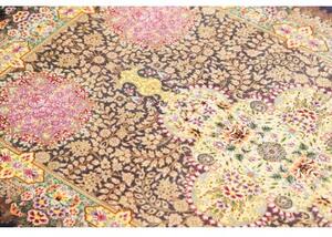 Tappeto Ghom Seta Medaglione Floreale Blu Scuro Beige 78x128 Cm