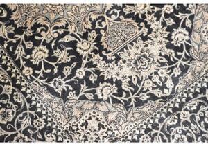 Tappeto Ghom Seta Medaglione Floreale Nero Avorio 58x88 Cm