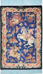Tappeto Ghom Seta Figurativo Blu Rosso 57x87 Cm