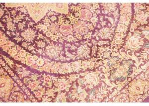Tappeto Ghom Seta Medaglione Floreale Porpora Beige 80x117 Cm