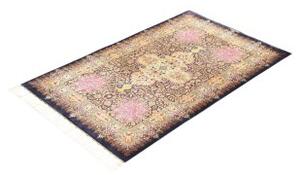 Tappeto Ghom Seta Medaglione Floreale Blu Scuro Beige 78x128 Cm
