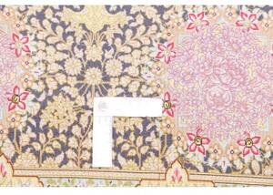 Tappeto Ghom Seta Medaglione Floreale Blu Scuro Beige 78x128 Cm