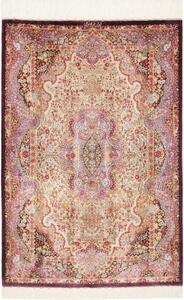 Tappeto Ghom Seta Medaglione Floreale Borgogna Avorio 80x121 Cm