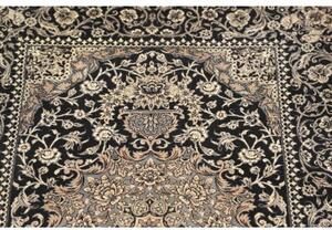 Tappeto Ghom Seta Medaglione Floreale Nero Avorio 58x88 Cm