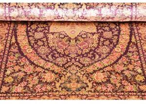 Tappeto Ghom Seta Medaglione Floreale Porpora Beige 80x117 Cm