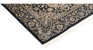 Tappeto Ghom Seta Medaglione Floreale Nero Avorio 58x88 Cm