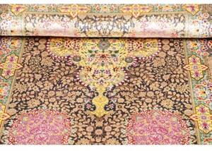 Tappeto Ghom Seta Medaglione Floreale Blu Scuro Beige 78x128 Cm