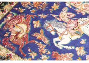 Tappeto Ghom Seta Figurativo Blu Rosso 57x87 Cm