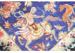Tappeto Ghom Seta Figurativo Blu Rosso 57x87 Cm