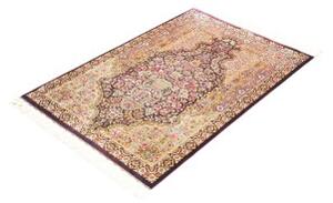 Tappeto Ghom Seta Medaglione Floreale Porpora Avorio 79x117 Cm