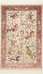 Tappeto Ghom Seta Figurativo Avorio Rosso Bordeaux 100x153 Cm