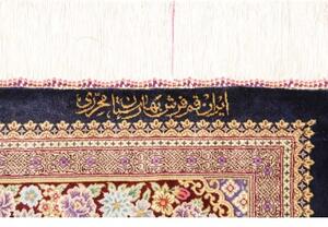 Tappeto Ghom Seta Medaglione Floreale Blu Notte Beige 101x155 Cm